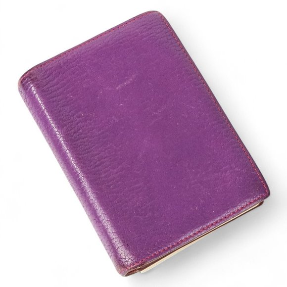 HERMES Globe Trotter Agenda Cover Leather Planner with Refill Purple L Engrav... - Picture 1 of 12